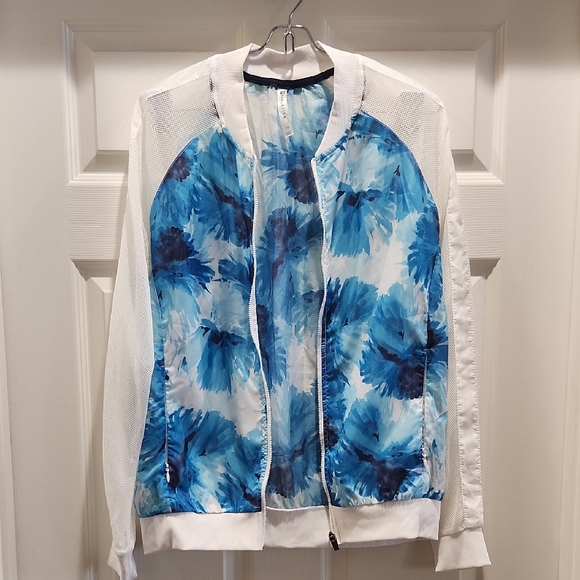 Fabletics Jackets & Blazers - Fabletics White and Blue Floral Jacket